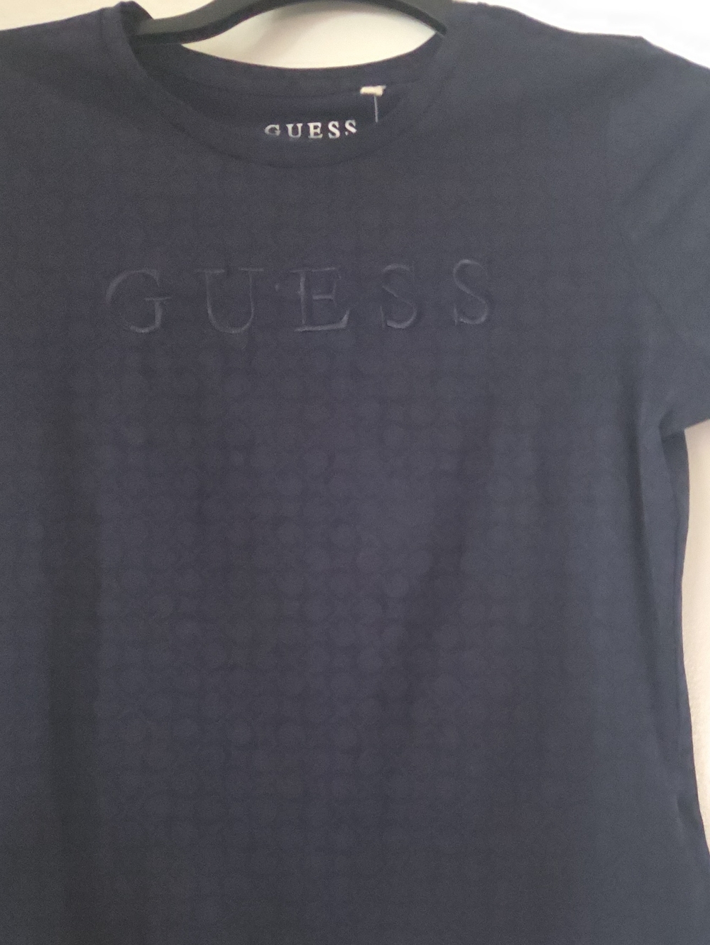 GUESS Navy Short Sleeve Embossed Logo Tee